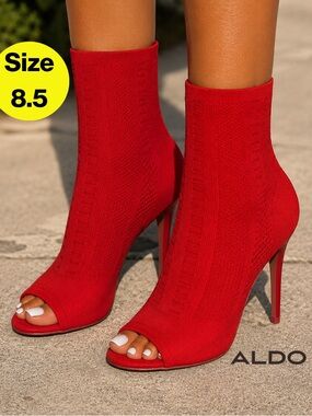 ALDO 🔥 Fiery Red Knit Stiletto Slip-In Bootie 4.5" Heels (Women’s Size 8.5)